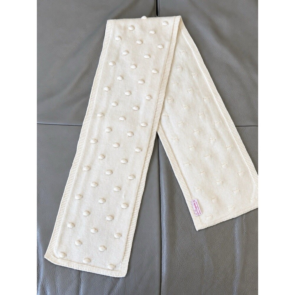 La Coqueta Girls Ivory Bobble Knit Scarf Size M Made in Spain 100% Merino Wool
